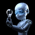 Cute robot hold light bulb Royalty Free Stock Photo